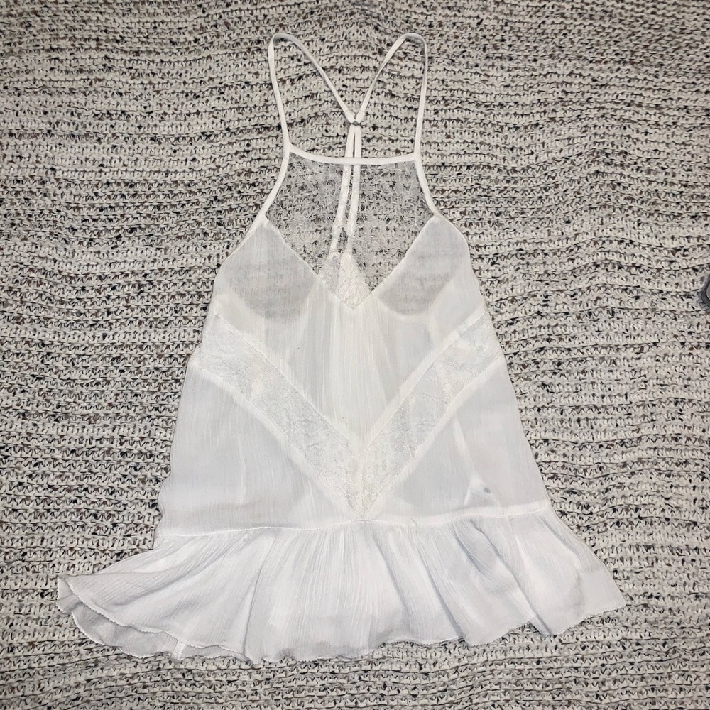 High-Neck Flowy Lace Tank Top